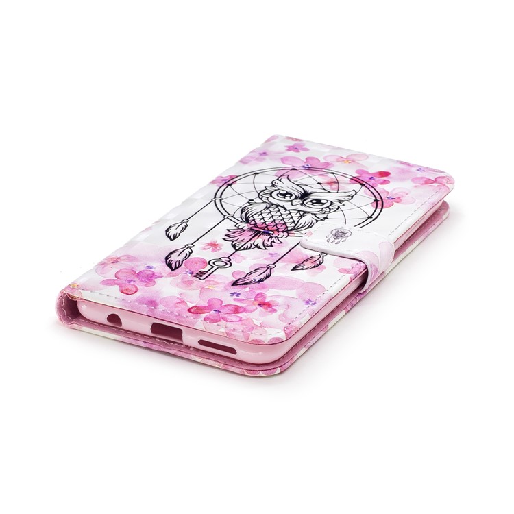 Light Spot Decor Patterned Leather Stand Phone Case for Huawei Honor 7X - Owl on Dream Catcher-4