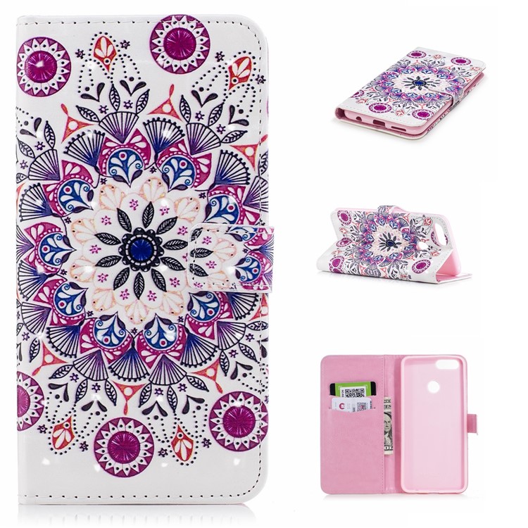 Light Spot Decor Patterned Leather Stand Mobile Phone Shell for Huawei Honor 7X - Flower Pattern-1