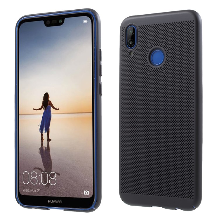 Hollow Mesh Rubberized PC Phone Casing for Huawei P20 Lite / Nova 3e - Black-1