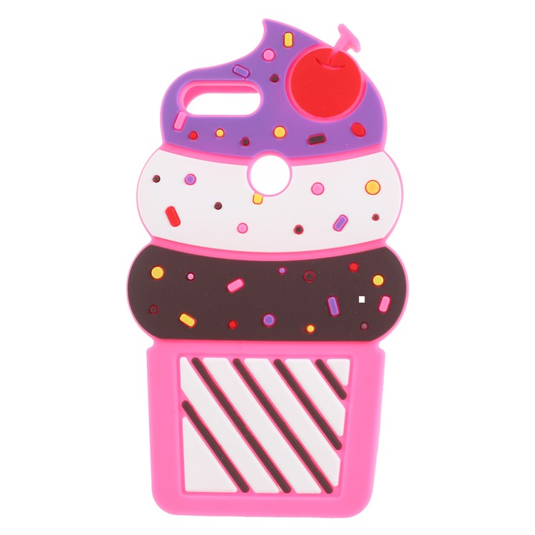 3D Cherry Ice Cream Silicone Mobile Phone Cover Case for Huawei P Smart / Enjoy 7S - Rose-1