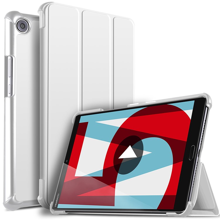 Tri-fold Stand Smart Leather Tablet Cover for Huawei MediaPad M5 8 - White-1
