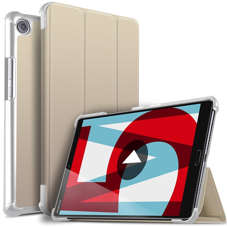Tri-fold Stand Leather Smart Cover Case for Huawei MediaPad M5 8 - Gold-1