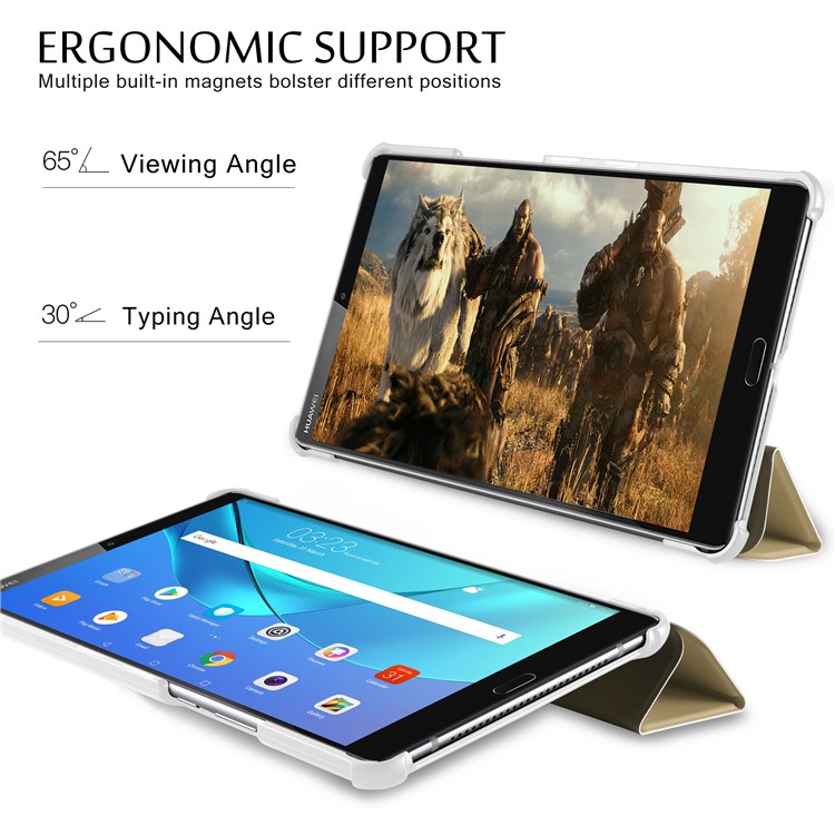 Tri-fold Stand Leather Smart Cover Case for Huawei MediaPad M5 8 - Gold-7