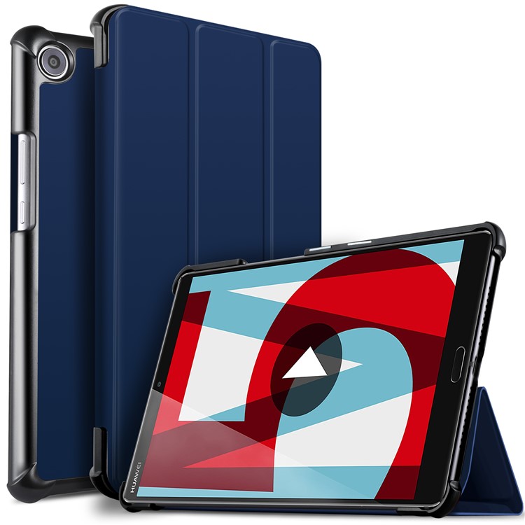 Tri-fold Stand Smart Leather Tablet Cover Shell for Huawei MediaPad M5 8 - Dark Blue-1