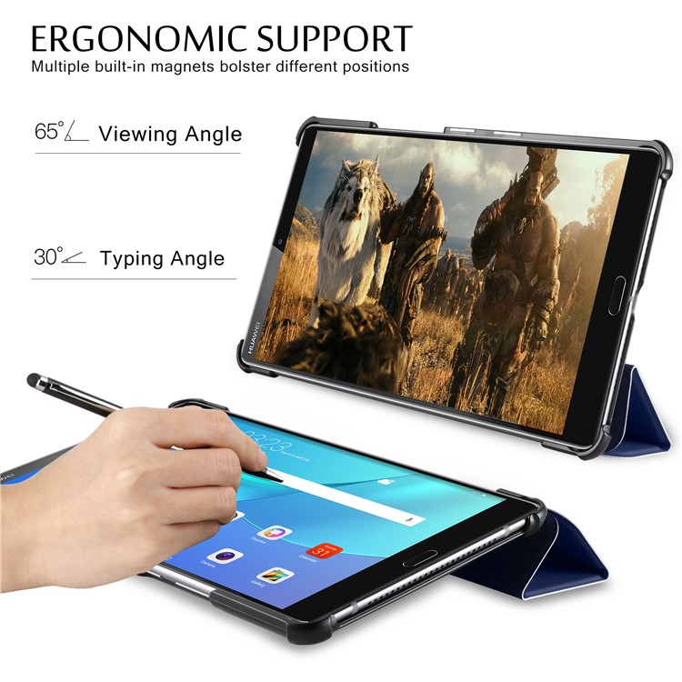Tri-fold Stand Smart Leather Tablet Cover Shell for Huawei MediaPad M5 8 - Dark Blue-7