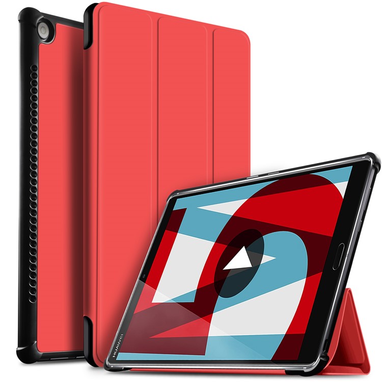 Tri-fold Stand Smart Leather Protective Shell for Huawei MediaPad M5 10/M5 10 (Pro) - Red-1