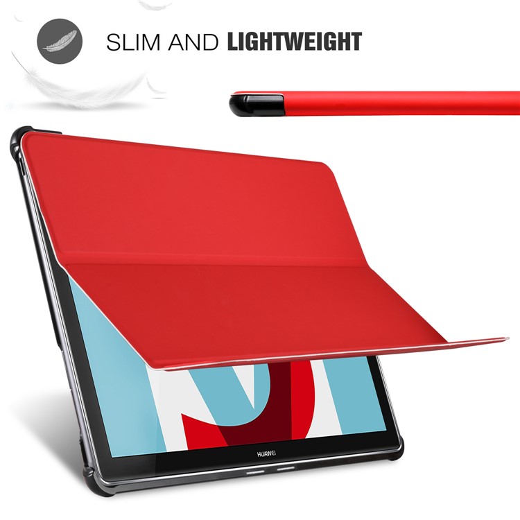 Tri-fold Stand Smart Leather Protective Shell for Huawei MediaPad M5 10/M5 10 (Pro) - Red-5