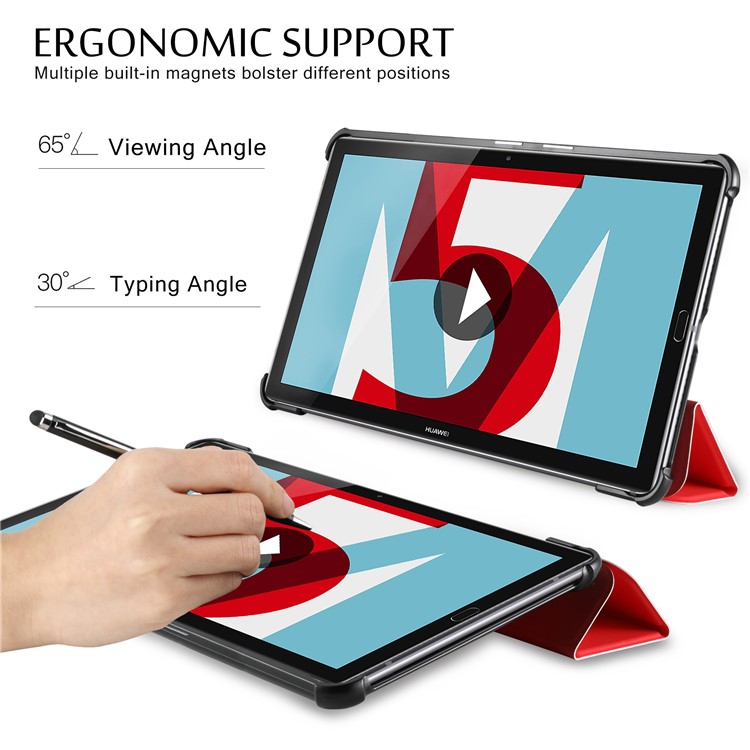 Tri-fold Stand Smart Leather Protective Shell for Huawei MediaPad M5 10/M5 10 (Pro) - Red-7