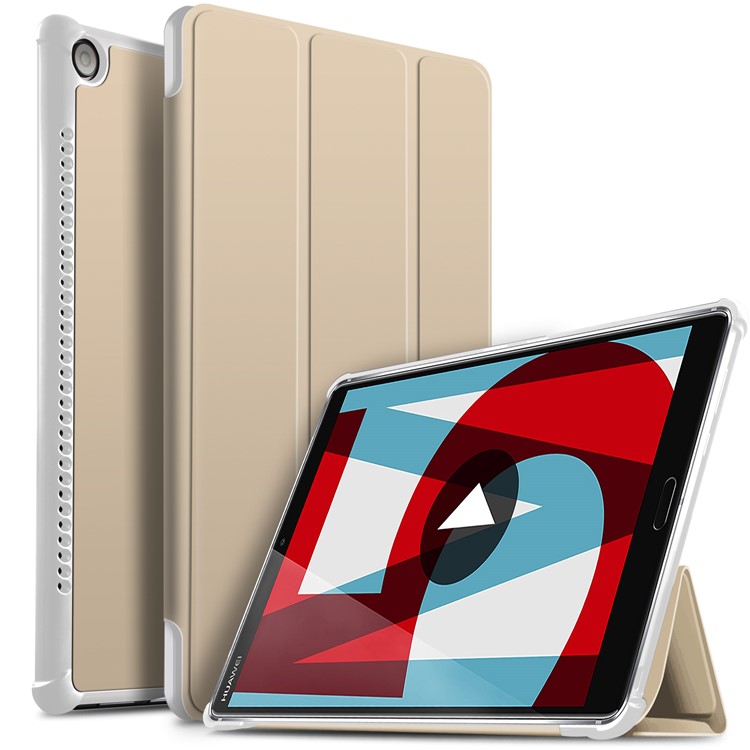 Tri-fold Stand Smart Leather Tablet Shell Case for Huawei MediaPad M5 10/M5 10 (Pro) - Gold-1