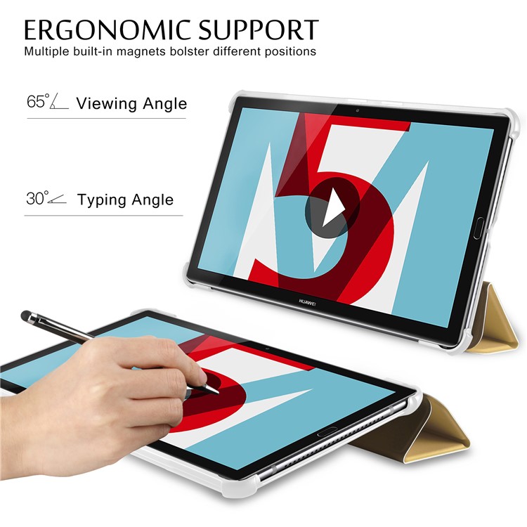 Tri-fold Stand Smart Leather Tablet Shell Case for Huawei MediaPad M5 10/M5 10 (Pro) - Gold-7