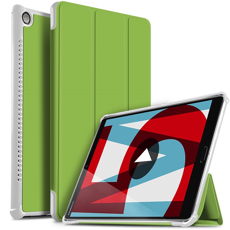 Tri-fold Stand Tablet Leather Smart Case Cover for Huawei MediaPad M5 10/M5 10 (Pro) - Green-1
