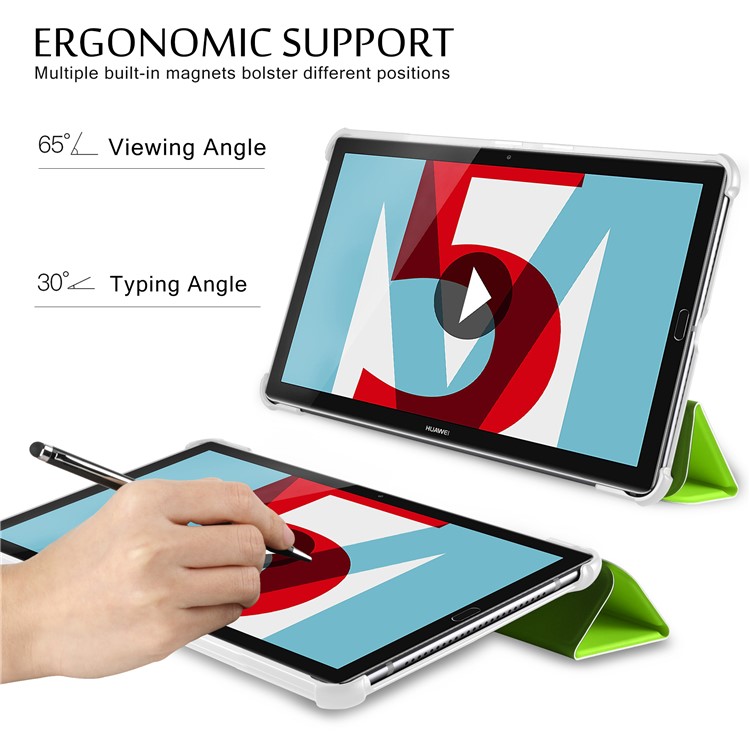Tri-fold Stand Tablet Leather Smart Case Cover for Huawei MediaPad M5 10/M5 10 (Pro) - Green-7