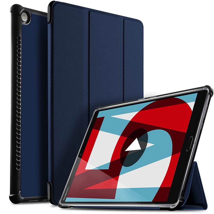 Tri-fold Stand Smart Leather Cover Protector for Huawei MediaPad M5 10/M5 10 (Pro) - Dark Blue-1