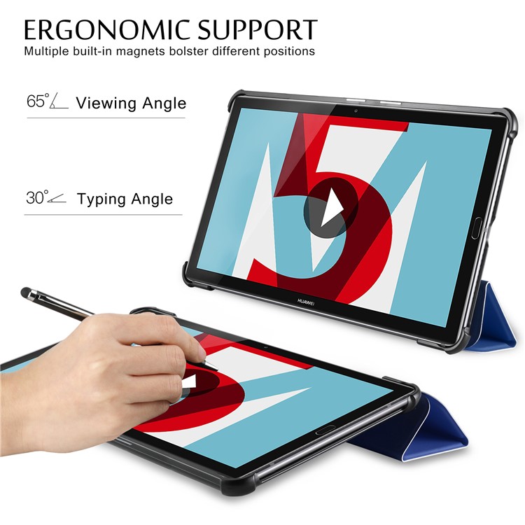 Tri-fold Stand Smart Leather Cover Protector for Huawei MediaPad M5 10/M5 10 (Pro) - Dark Blue-7