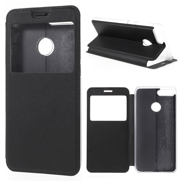 View Window PU Leather Case for Huawei Honor 9 Lite / Honor 9 Youth Edition - Black-1