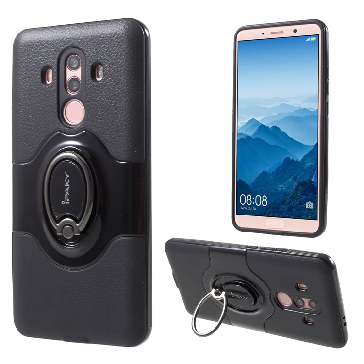 IPAKY PC + TPU Hybrid Protective Cover with Ring Holder Stand for Huawei Mate 10 Pro - Black-1