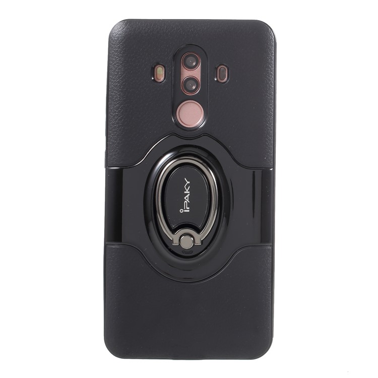 IPAKY PC + TPU Hybrid Protective Cover with Ring Holder Stand for Huawei Mate 10 Pro - Black-3
