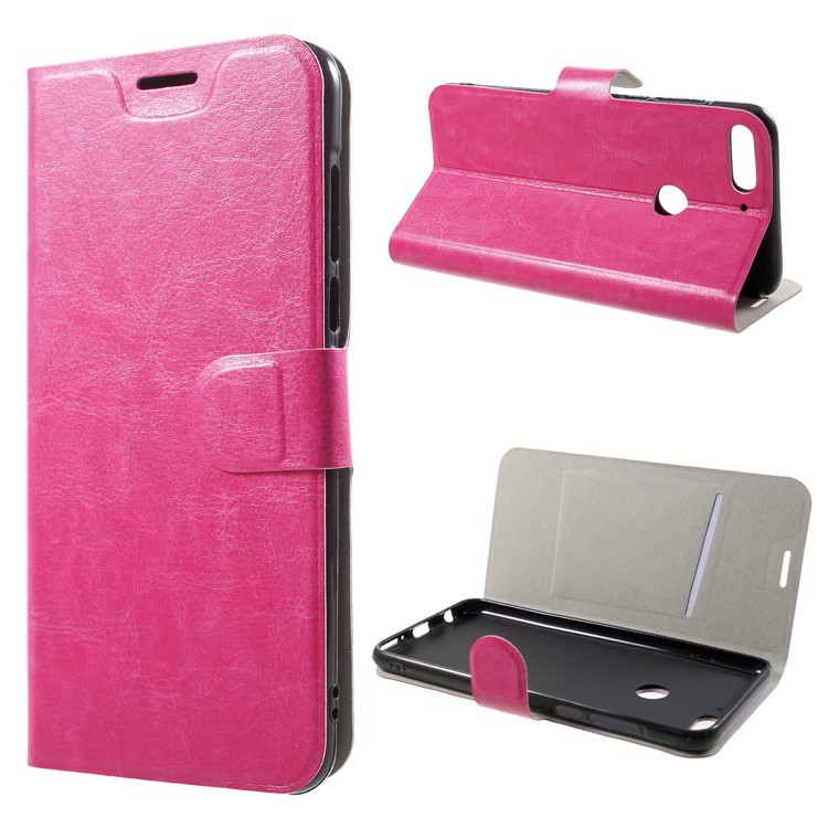 Crazy Horse Texture Card Holder Stand Flip Leather Case for Huawei Honor 7C/Enjoy 8/Nova 2 Live /Y7 Prime (2018) - Rose-1