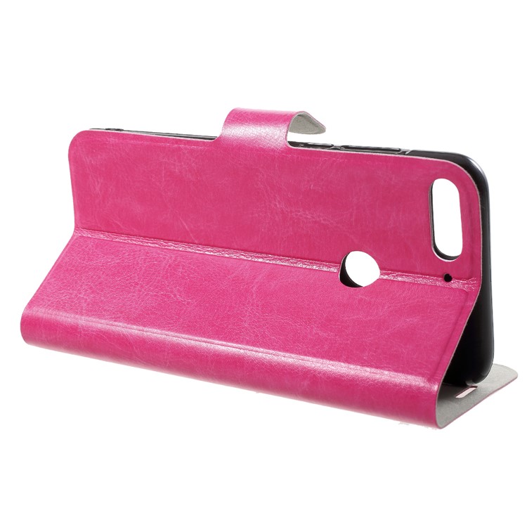 Crazy Horse Texture Card Holder Stand Flip Leather Case for Huawei Honor 7C/Enjoy 8/Nova 2 Live /Y7 Prime (2018) - Rose-4
