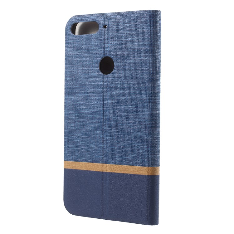For Huawei Honor 7C / Enjoy 8 Cross Pattern Bi-color Card Slot Leather Case Accessory - Blue-2