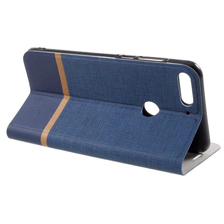 For Huawei Honor 7C / Enjoy 8 Cross Pattern Bi-color Card Slot Leather Case Accessory - Blue-4