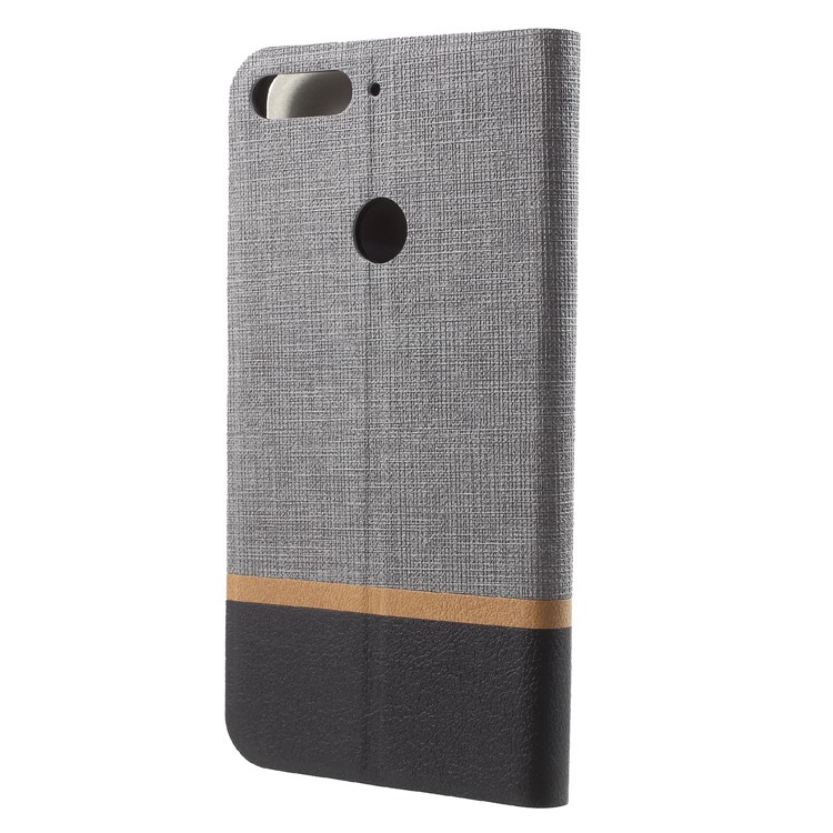For Huawei Honor 7C / Enjoy 8 /Y7 Prime (2018) Cross Pattern Bi-color Leather Phone Protection Flip Cover with Card Slot - Grey-2