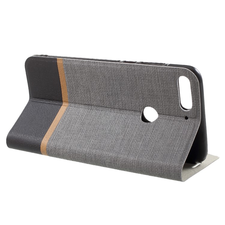 For Huawei Honor 7C / Enjoy 8 /Y7 Prime (2018) Cross Pattern Bi-color Leather Phone Protection Flip Cover with Card Slot - Grey-4