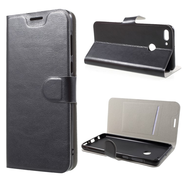 Crazy Horse Texture Card Holder Stand Leather Case for Huawei Y9 (2018) / Enjoy 8 Plus - Black-1
