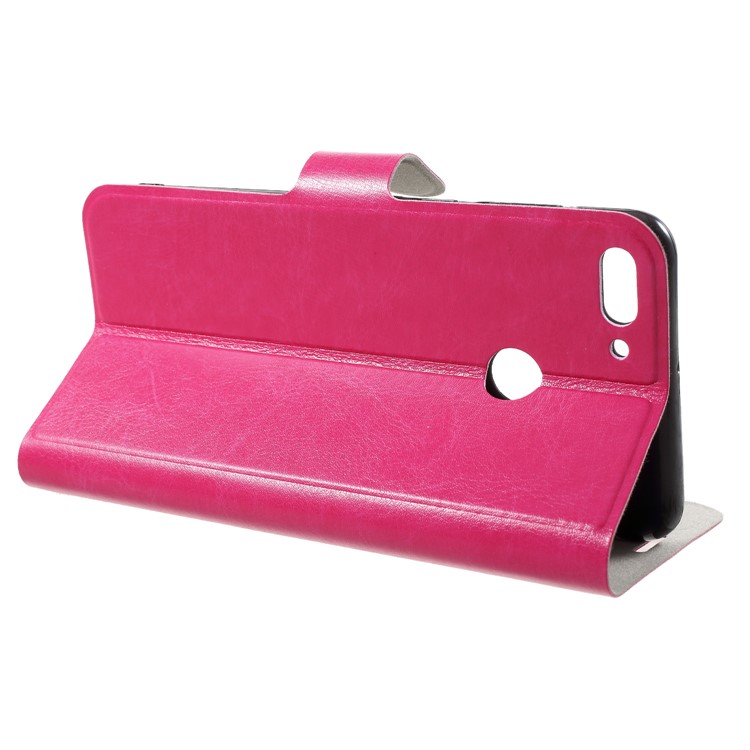 Crazy Horse Texture Card Holder Stand Leather Phone Case for Huawei Y9 (2018) / Enjoy 8 Plus - Rose-4