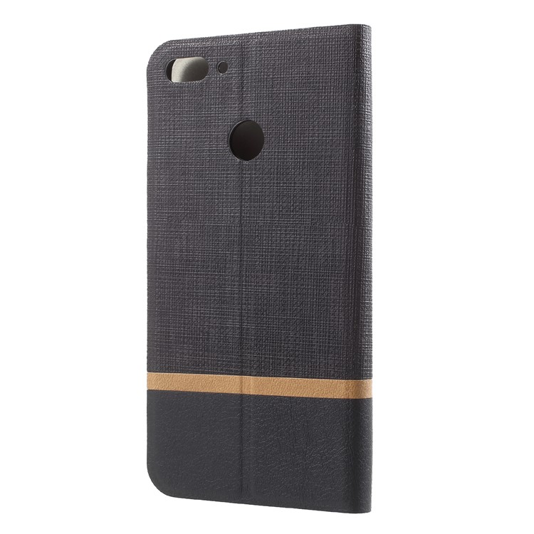 Cross Texture Contrast Color Stand Leather Phone Case for Huawei Y9 (2018)/ Enjoy 8 Plus - Black-2