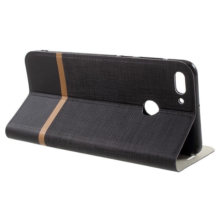 Cross Texture Contrast Color Stand Leather Phone Case for Huawei Y9 (2018)/ Enjoy 8 Plus - Black-4