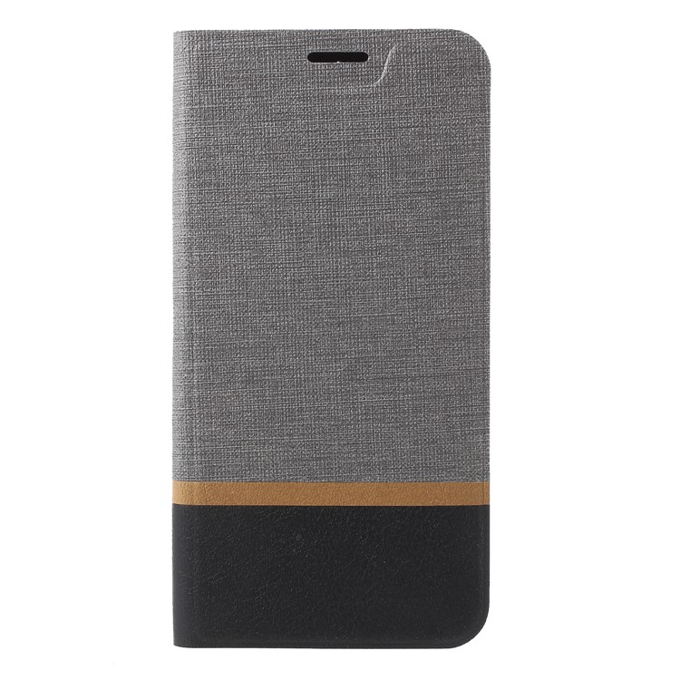 Cross Texture Contrast Color Stand Leather Phone Cover for Huawei Y9 (2018)/ Enjoy 8 Plus - Grey-1