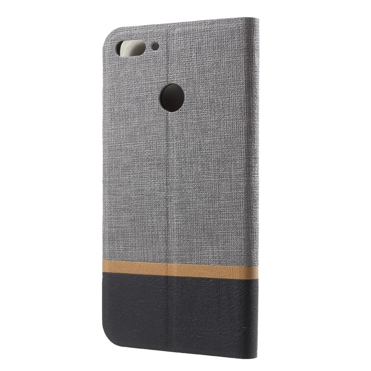 Cross Texture Contrast Color Stand Leather Phone Cover for Huawei Y9 (2018)/ Enjoy 8 Plus - Grey-2