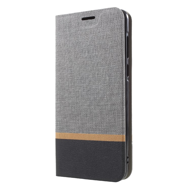 Cross Texture Contrast Color Stand Leather Phone Cover for Huawei Y9 (2018)/ Enjoy 8 Plus - Grey-3