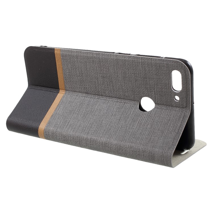 Cross Texture Contrast Color Stand Leather Phone Cover for Huawei Y9 (2018)/ Enjoy 8 Plus - Grey-4