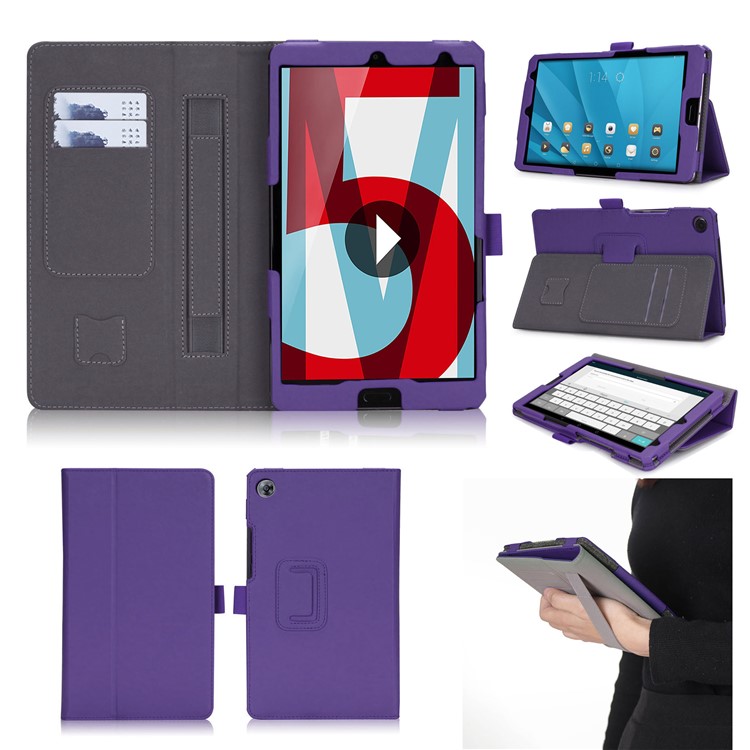 Foldable Stand PU Leather Card Holder Case for Huawei MediaPad M5 8 - Purple-1