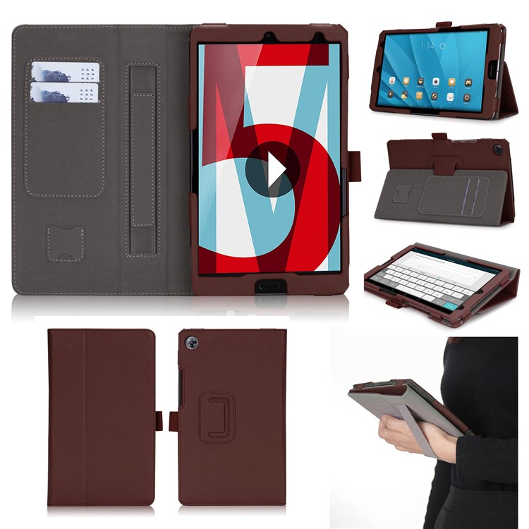 Foldable Stand PU Leather Card Holder Shell for Huawei MediaPad M5 8 - Brown-1