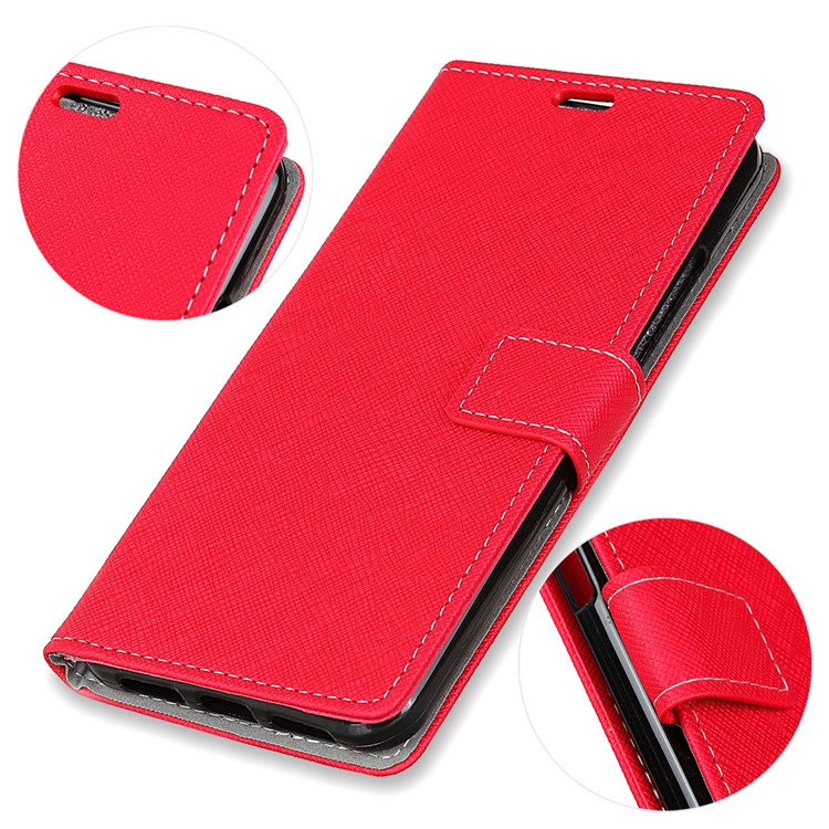 Cross Texture PU Leather Wallet Phone Casing with Stand for Huawei P20 - Red-2