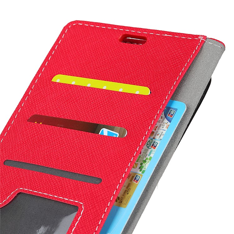 Cross Texture PU Leather Wallet Phone Casing with Stand for Huawei P20 - Red-3