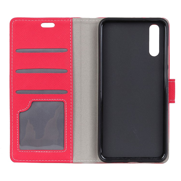 Cross Texture PU Leather Wallet Phone Casing with Stand for Huawei P20 - Red-5