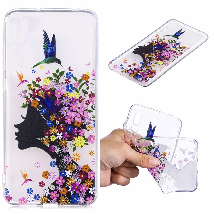 Pattern Printing IMD TPU Back Shell for Huawei P20 - Flowered Girl-1