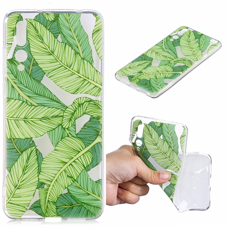 Pattern Printing IMD TPU Back Casing for Huawei P20 - Green Leaves-1