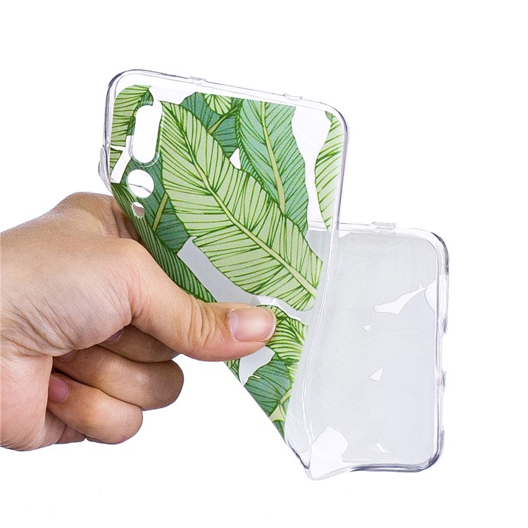 Pattern Printing IMD TPU Back Casing for Huawei P20 - Green Leaves-4