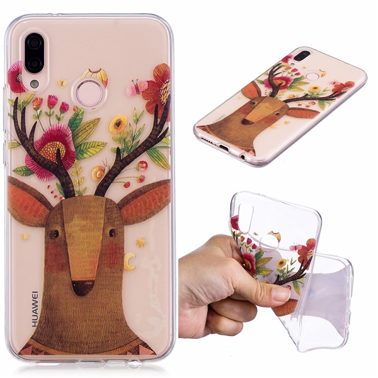 Pattern Printing TPU Shell Cover Case for Huawei P20 Lite / Nova 3e - Deer with Flowers-1