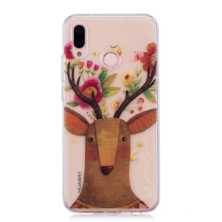 Pattern Printing TPU Shell Cover Case for Huawei P20 Lite / Nova 3e - Deer with Flowers-3