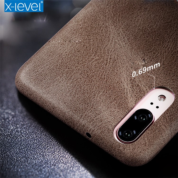 X-LEVEL Vintage Leather Coated PC Mobile Case for Huawei P20 Pro - Brown-2