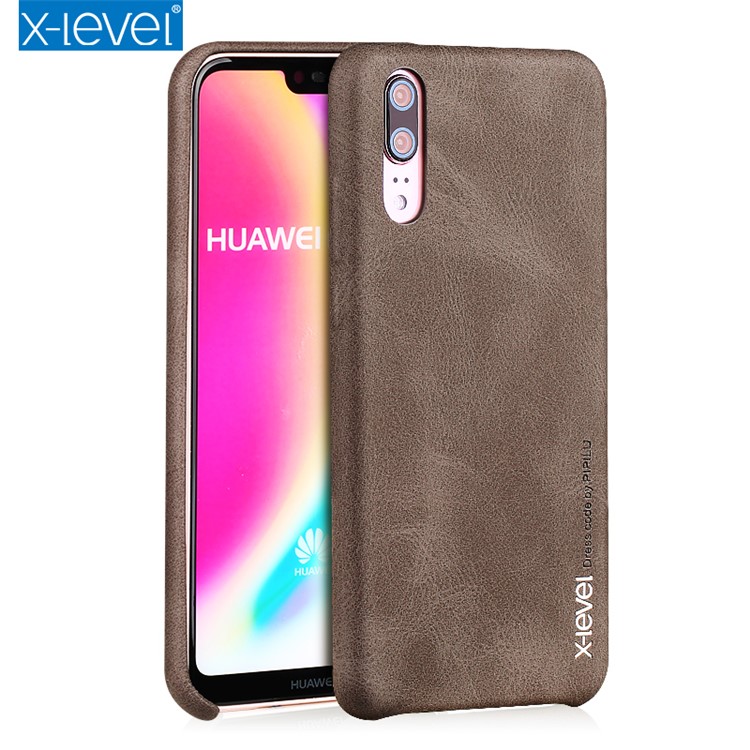 X-LEVEL Vintage Leather Coated PC Mobile Case for Huawei P20 Pro - Brown-4