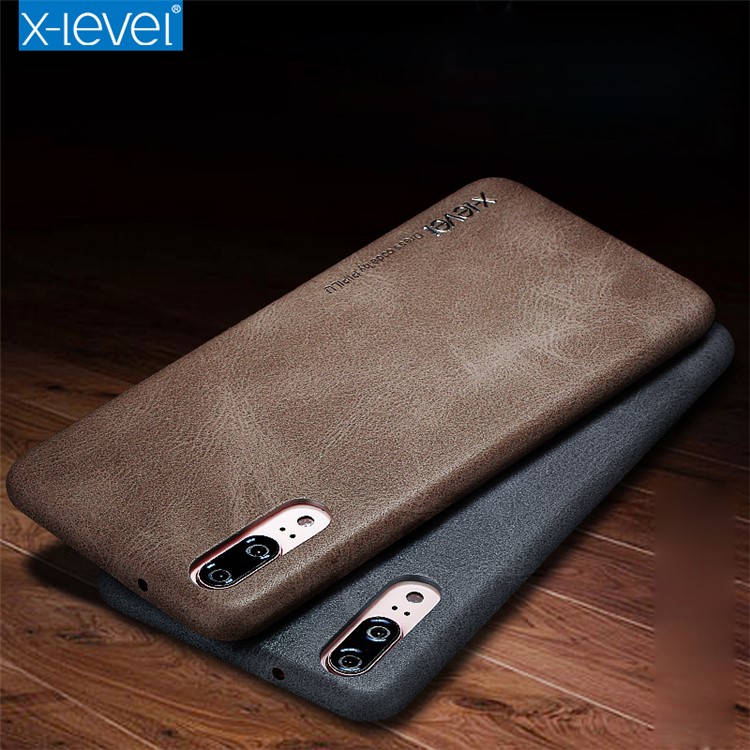 X-LEVEL Vintage Leather Coated Plastic Shell Case for Huawei P20 Pro - Black-2
