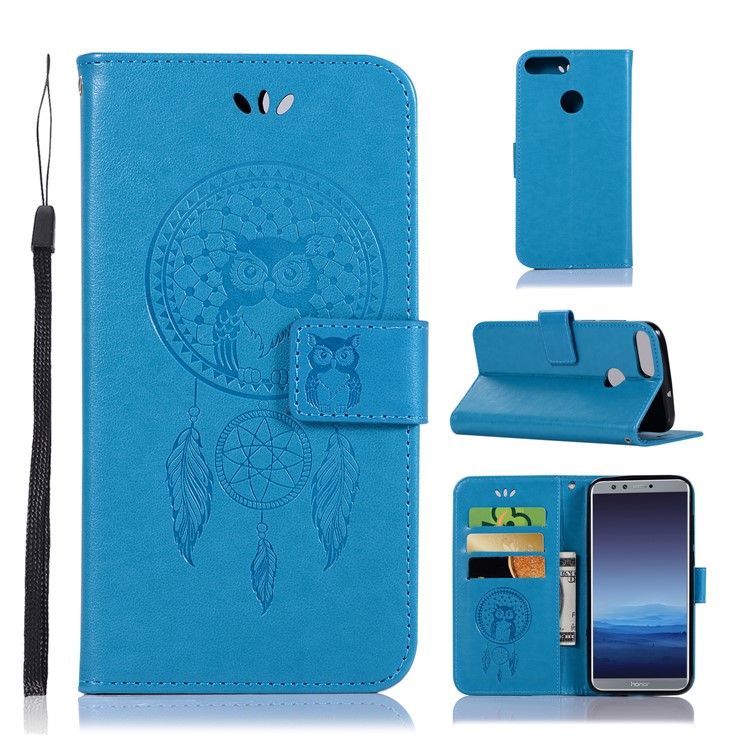 Imprint Dream Catcher Owl Magnetic Wallet PU Leather Stand Cell Phone Cover for Huawei Honor 9 Lite/Honor 9 Youth Edition - Blue-1