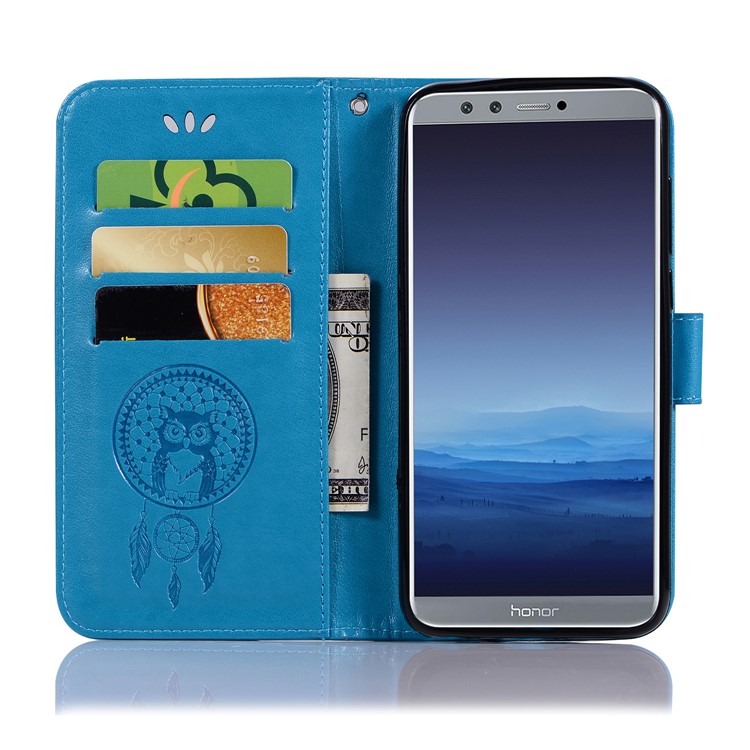 Imprint Dream Catcher Owl Magnetic Wallet PU Leather Stand Cell Phone Cover for Huawei Honor 9 Lite/Honor 9 Youth Edition - Blue-4